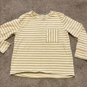 Striped Kids Long Sleeve Shirt - Cream and Mustard